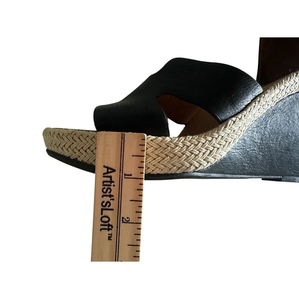 L'Amour Des Pieds Women's 9M Black Leather Wedge Espadrille Heeled Sandals